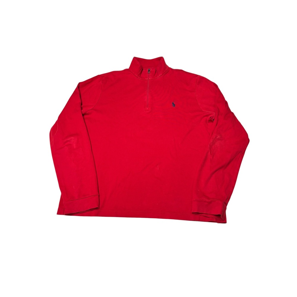Polo Ralph Lauren Red Pima Cotton Quarter Zip Pullover Sweater Mens Large